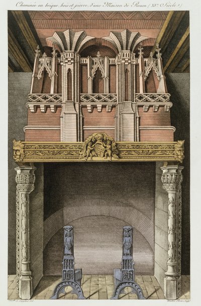 Chimney from a 15th century house in Rouen, from Monuments Francais, lithograph by Amedee Peree, 1839 by Langlois E.